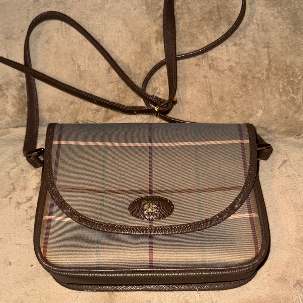 Burberry Tan and Brown Check Crossbody Bag